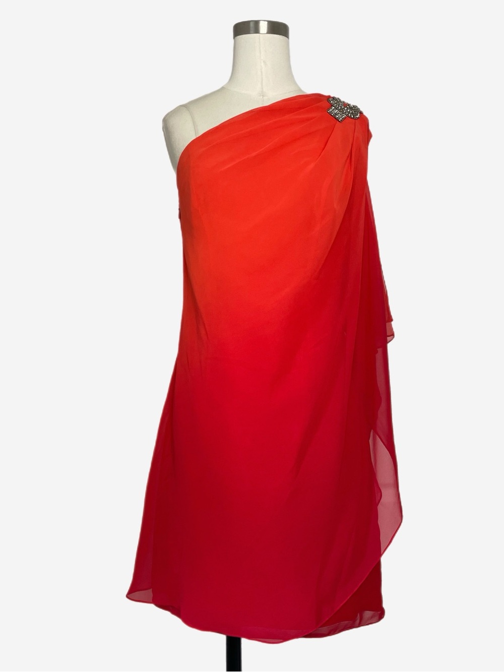 Cache Orange red ombre one shoulder chiffon overlay mini dress sunset tropical 2